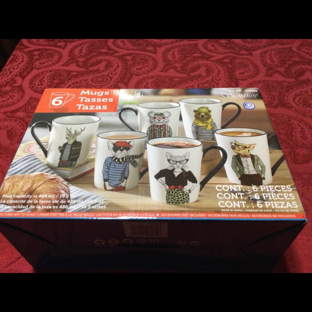 6 animal mugs